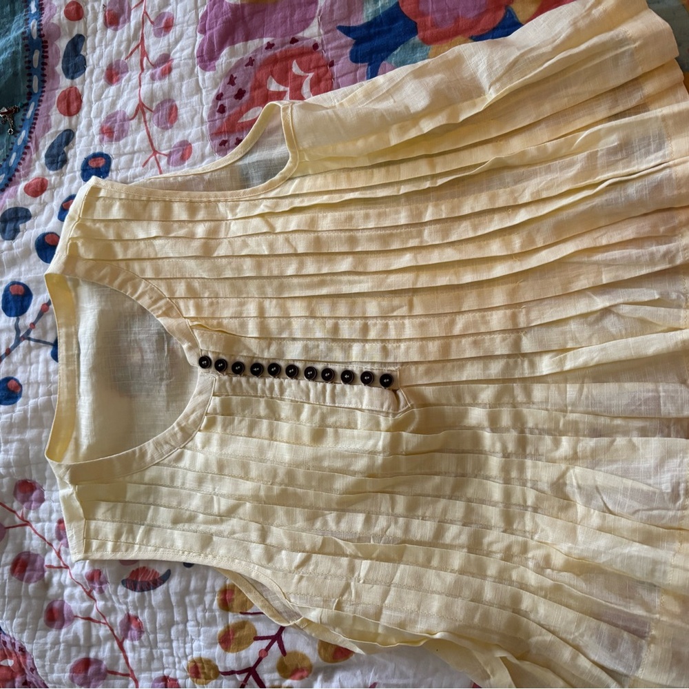 Pleated Yellow Sleeveless Top with Button Detail